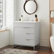 CosmoLiving Leona 30” Bathroom Vanity, Gray with Silver Metal